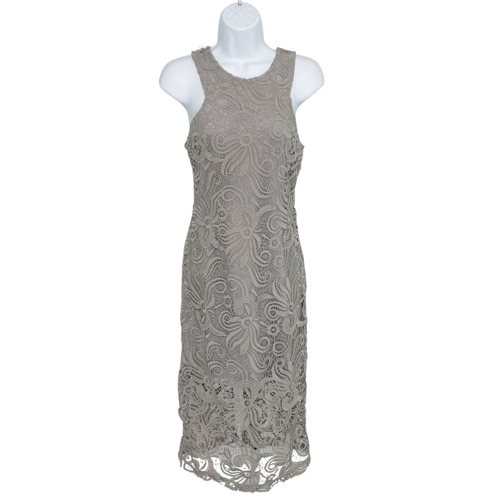 J.O.A. Crochet Shift Bodycon Dress Gray Midi Small